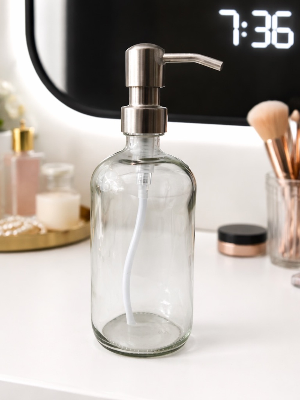16 OZ. GLASS SOAP DISPENSER W/ METAL PUMP (CLEAR GLASS/SILVER PUMP)